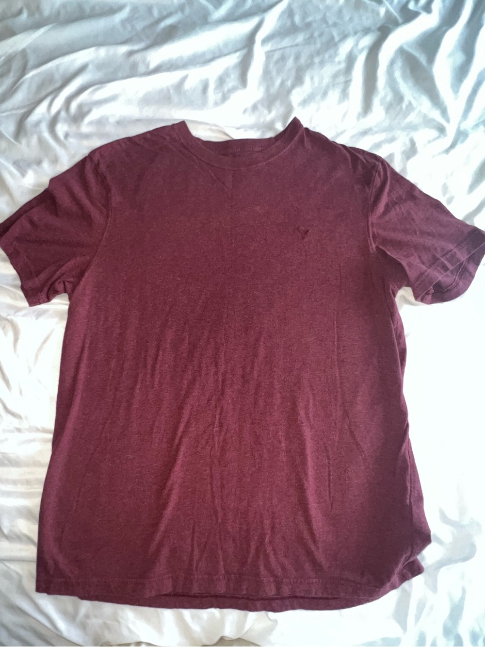 American Eagle Outfitters Men's Heathered Burgundy Crew Neck Tee